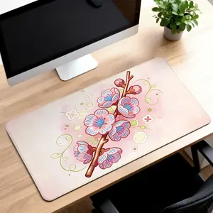 Premium Pink Cherry Blossom Branch Illustration High Quality Mouse Pad Modern Office Gaming Comfort Experience Non Slip Durable For Daily Work And Play  40*80 Size.