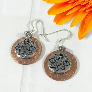 Mandala Mixed Metal Boho Earrings, layered, handmade, free spirit