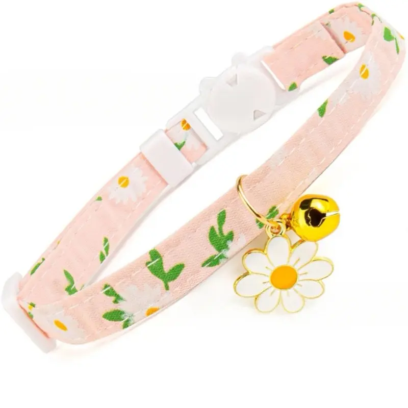 Cat collar, cute, bell, adjustable, daisy flower collar, double-layer fabric