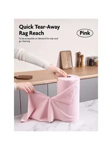 Microfiber Cleaning Cloth Roll -75 Pack, Tear Away Towels, 12" x 12", Reusable and Washable Rags (Pink)