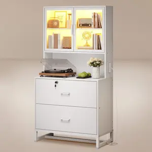 Sikaic Modern Furniture File Cabinet with Storage Drawer Built-in Bookshelf for Bedroom Organization