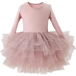 GJ  F-CPA24  Toddler Girls Ballet Dresses Long Sleeve Sequin Tulle Ballerina Outfits Dance Leotards