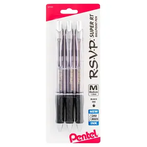 RSVP Super RT Ballpoint Pen, (1.0mm) Medium Line, Black Ink, 3-Pk