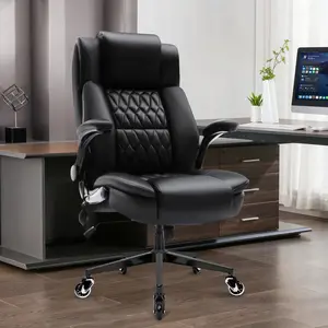 High Back Executive Office Chair with Flip-Up Armrests & Adjustable Lumbar Support – Includes Storage Pockets, Rocking Function, and 360° Rotation for Home and Office Use