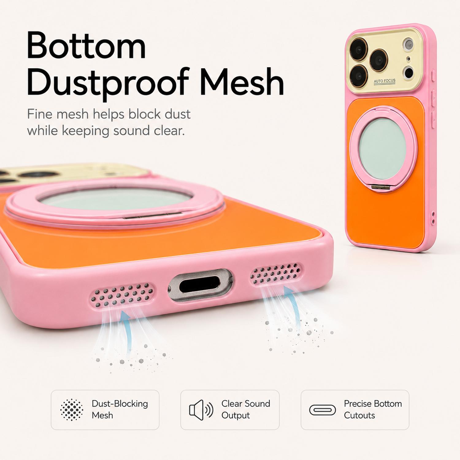 Dopamine Colors Magnetic Case for iPhone 17 16 15 14 Pro Max, with 360° Rotating Ring Stand, Colorblock Glossy Shockproof Cover with Full Camera Protection, Wireless Charging Compatible with MagSafe, Best Gift for Women Girls