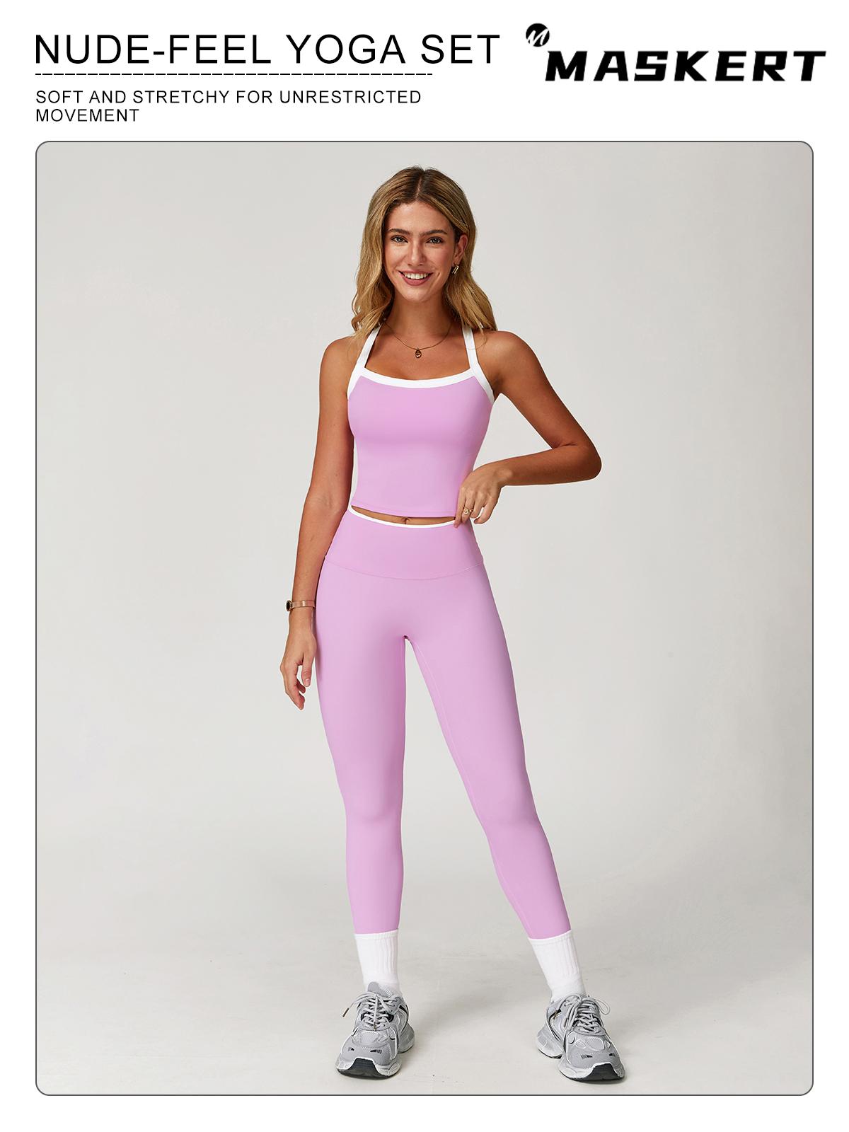 MASKERT Women's Two Piece Set Colorblock High Waisted Ribbed Casual Fitness Sportswear, Athletic Fashion Activewear summervibes