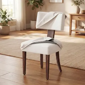 Mid Century Modern Dining Chairs Set of 2 with Seat Covers, Farmhouse Linen Fabric Upholstered Accent Curved Backrest Kitchen Chairs, with Hardwood Frame