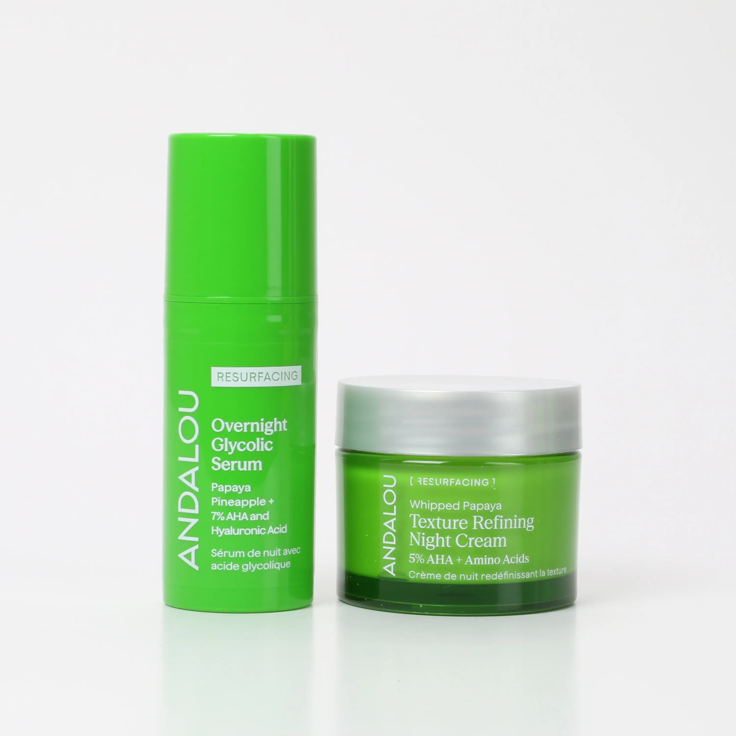 Andalou AHA Resurfacing Glow Overnight Duo – Glycolic Serum + Texture Refining Night Cream for Smooth, Bright Skin
