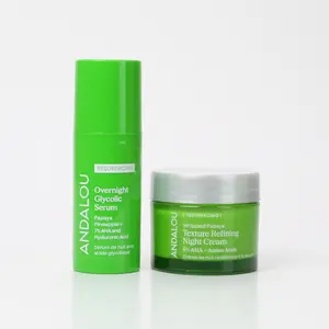 Andalou AHA Resurfacing Glow Overnight Duo – Glycolic Serum + Texture Refining Night Cream for Smooth, Bright Skin