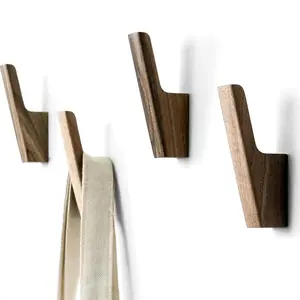 Wall Hooks - Set of 4 - Dark Walnut or Light Ash  Coat Hooks for  Hat, Purse, Backpack, Bag, Jacket. Modern Farmhouse Decor for Wall and Practical Entryway Hooks (Walnut )