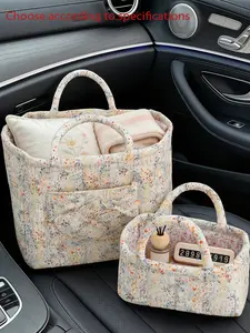 Floral Quilted Storage Basket Cotton Storage Bag with Handle, Multiple Sizes to Choose from, Beautiful Fabric Bin for Home Organization and Daily Use, Cute Storage Bag