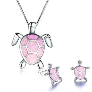 Fashion Opal Turtle Simple Necklace and Earring Set Women's Collarbone Chain Classic Box Chain 21-50 cm Cute Animal Motifs Fresh Sweet