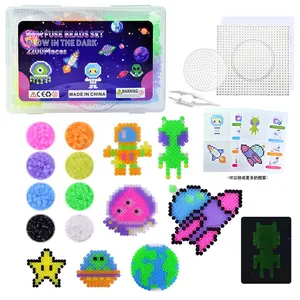 2000pcs 5mm Glow in The Dark Fuse Beads Kit for Kids, Iron Beads Set with 8 Colors, Space Alien Melting Beads Kit with Pegboard for Kids Crafts Decorations Birthday Christmas Gifts