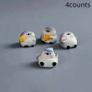 Cute Fat Penguin Design Resin Ornament, Decorative Figurines, 4 Counts/set Mini Desktop Decoration, Home Decor for Living Room Bedroom Office