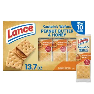 Lance Captain's Wafers Peanut Butter & Honey Sandwich Crackers 10 Packs 6 Sandwiches Each 4g Protein On-the-Go Snack