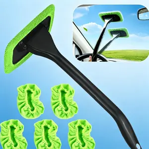 Car Windscreen Cleaner Automotive Window Cleaner with 5 Reusable Washable Microfiber Pads Windshield Cleaning Tool with 180 Degree Rotatable Head Auto Inside Glass Wiper Kit