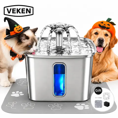 【Veken】Innovation Award Winner Cat Water Fountain, 108oz/3.2L&95oz/2.8L&85oz/2.5L Automatic Pet Fountain Dog Water Dispenser with Replacement Filters & Silicone Mat for Cats, Dogs, Multiple Pets,Petlovers