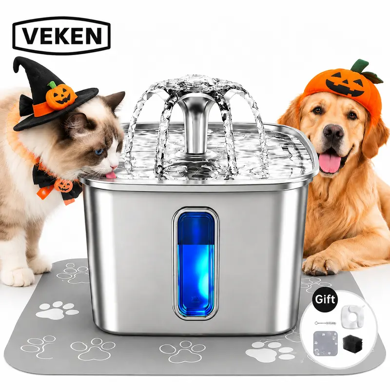 【Veken】Innovation Award Winner Cat Water Fountain, 108oz/3.2L&95oz/2.8L&85oz/2.5L Automatic Pet Fountain Dog Water Dispenser with Replacement Filters & Silicone Mat for Cats, Dogs, Multiple Pets,Petlovers