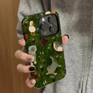 Green Animal Oil Painting Phone Case for use with iphone 17 air 16 pro max 15 plus 14 pro 13/12/11 para Samsung galaxy S25 EDGE S24 ULTRA S23 FE S22 PLUS for Samsung galaxy NOTE 20 ULTRA A71 A56/55/54/53/52/36/35/34/26/25/23/16/15/14/13/06
