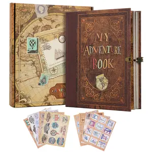 My Adventure Book 124 Pages 9.4x8.3 Inch Retro Embossed Cover Scrapbook Photo Album Travel Journal for Couples Mother's Day Father's Day Anniversary Wedding Memory Book