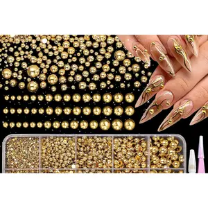 Gold Half for Nails, Pearls Nail  Beads Gems for Nails Art DIY Crafts Embellishment Shoes Clothes Bags DIY Making