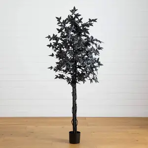 6' Artificial Halloween Black Maple Tree with Natural Trunk