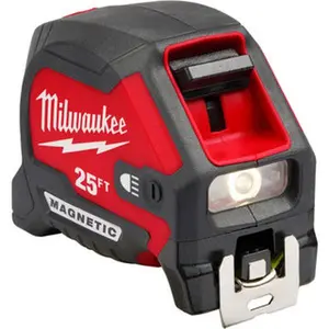 Milwaukee Tool Tape Measures, Length Ft.: 25.000, Graduation (Inch): 1/16, Standout Length (Feet): 15.00, Case Type: Closed, Rewind Type: Automatic, Case Material: ABS 48-22-0428
