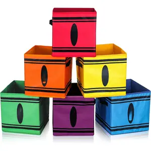 6 Pieces 11inch Colorful Fabric Storage Bins Classroom Essential Small Basket Storage Bins with Handles Back-to-School Treasure Box Prize Box Supplies Daycare Elementary School Kindergarten Toddler Supplies (Crayons)