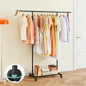 SUOERNUO Metal Clothing Garment Rack,31.5 to 55.12 Inches Extensible Rod,  Rolling wheel Portable Drying HangingGarment Rack Suitable for Living Room, Bedroom,Balcony, Laundry