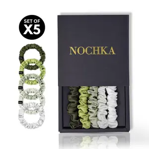 Avocado Shades Ultra-Skinny Silk Scrunchies (Set of 5)