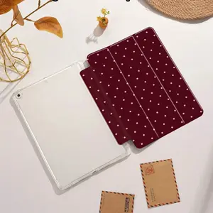 Vintage Wine Polka Dot Three-Fold Stand iPad Case, Transparent Pen Slot, Full Protection, Fits iPad 10/9/8, iPad Pro 11, iPad Air 3/4/5
