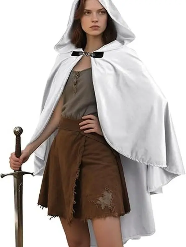 Renaissance Hooded Cloak Medieval Hooded Cloak Short with Curve Adult Men Women Men Halloween Medieval Costume Black Unisex scene accessories Womenswear Cosplay Green Original Clothes ComfortTikTokShopBlackFriday