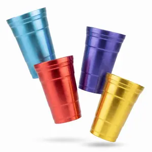 24oz Bulk Aluminum Party Cups Set of 4, Multi-Colored Drinking Tumblers, Durable Unbreakable Cups for Outdoor Team Building Group Activities