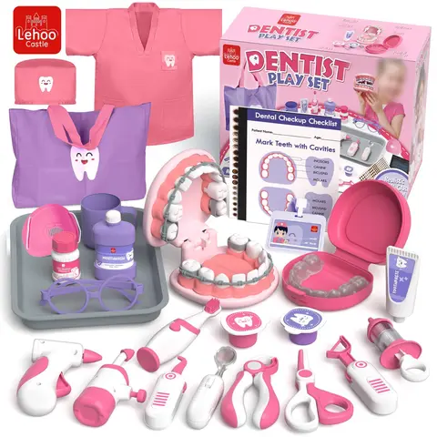Lehoo Castle 31-Piece Dentist Playset for 3-6 Years Old Girls, Safe ABS Teeth Care Teaching Aids, Parent-Child Pretend Play Toys, Christmas Kid Gifts to Build Habits & Alleviate Dentist Fear, Kids Stuff for Girls