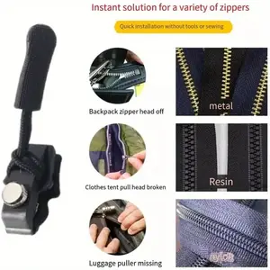 Quick-Install Zipper Repair Kit, Detachable Zipper Heads, No Sewing Required, Ideal for Jackets, Luggage, Bags, Easy Replacement