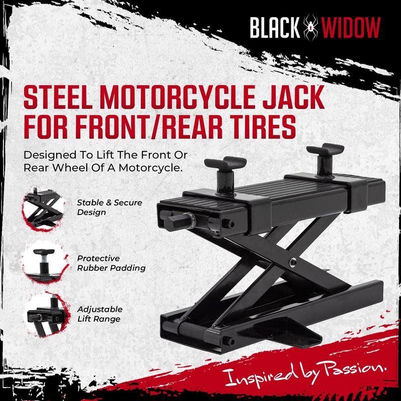Black Widow Steel Motorcycle Jack for Front/Rear Tires, 3.75"-16.25" Lift Height