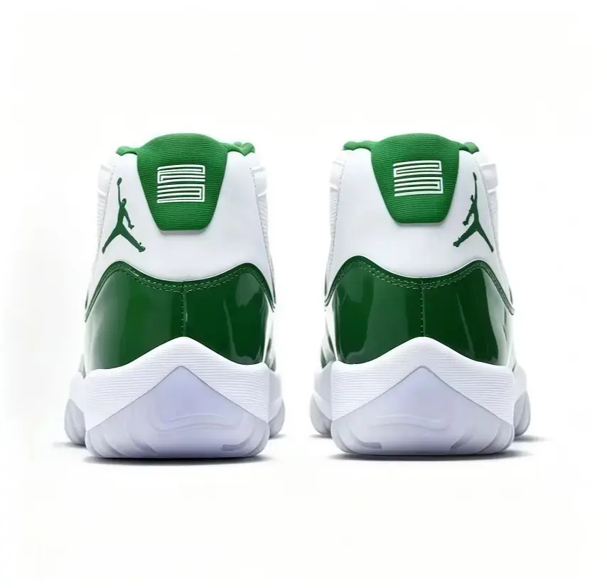 :Brand New High Top Retro Basketball Shoes White Green Patent Leather Mesh Lace-Up Sneakers With Box