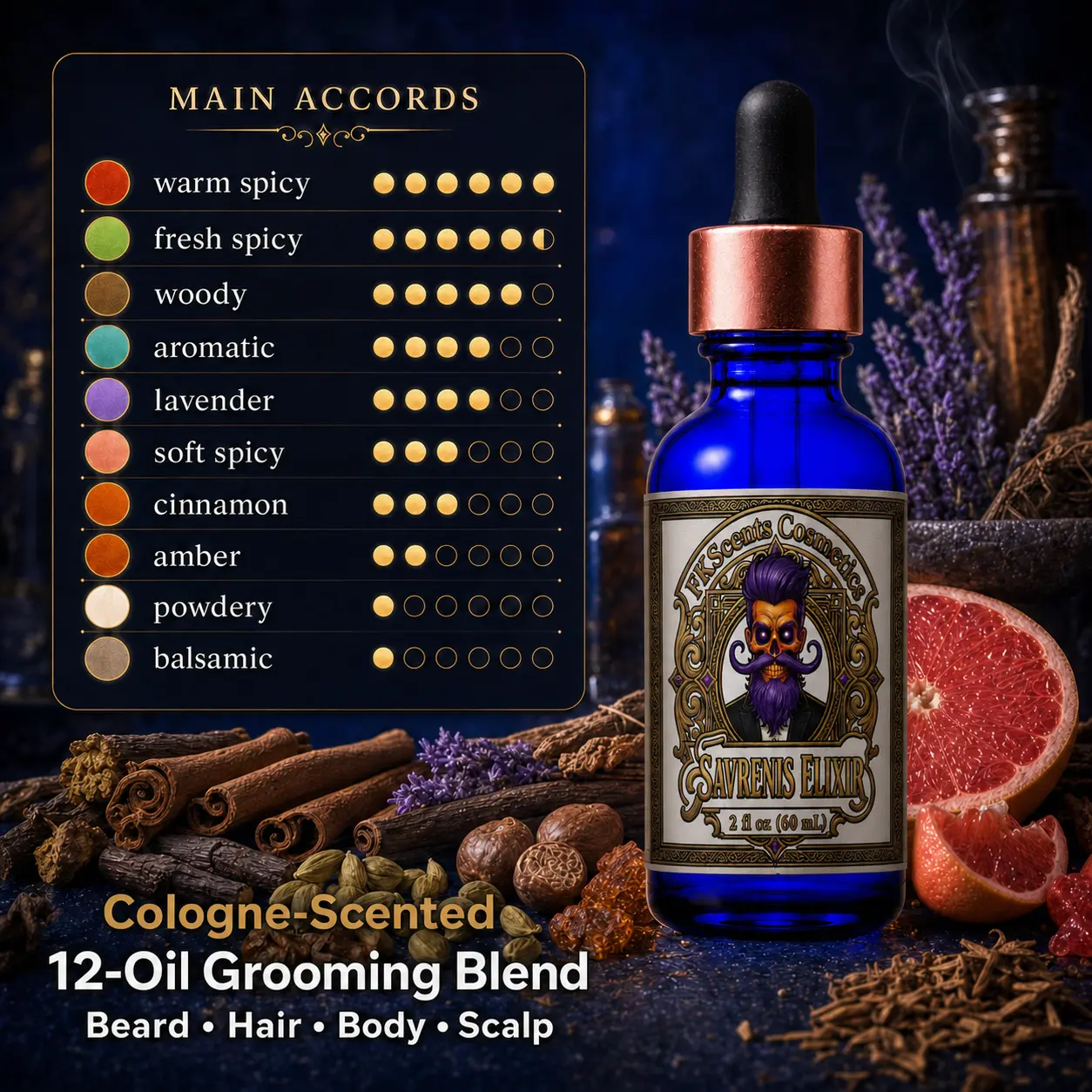 Savrens Elixir | 2 fl oz (60 mL) | Beard Oil for Men | FKScents Master Barber Oil