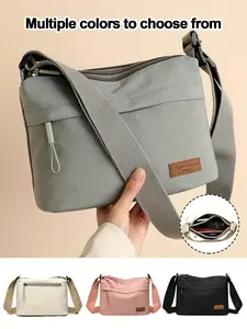 Women's Large Capacity Crossbody Bag, Lightweight Nylon Material, Multi-Layer Zipper Closure, Adjustable Strap, Durable and Portable