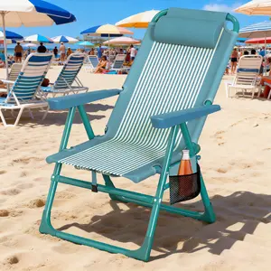 6-Position Folding Reclining Backpack Beach Chair for Adults with Cooler Bag & Cup Holder, Lightweight Portable Beach Chair for Camping, Outdoor, Sand, Travel Use