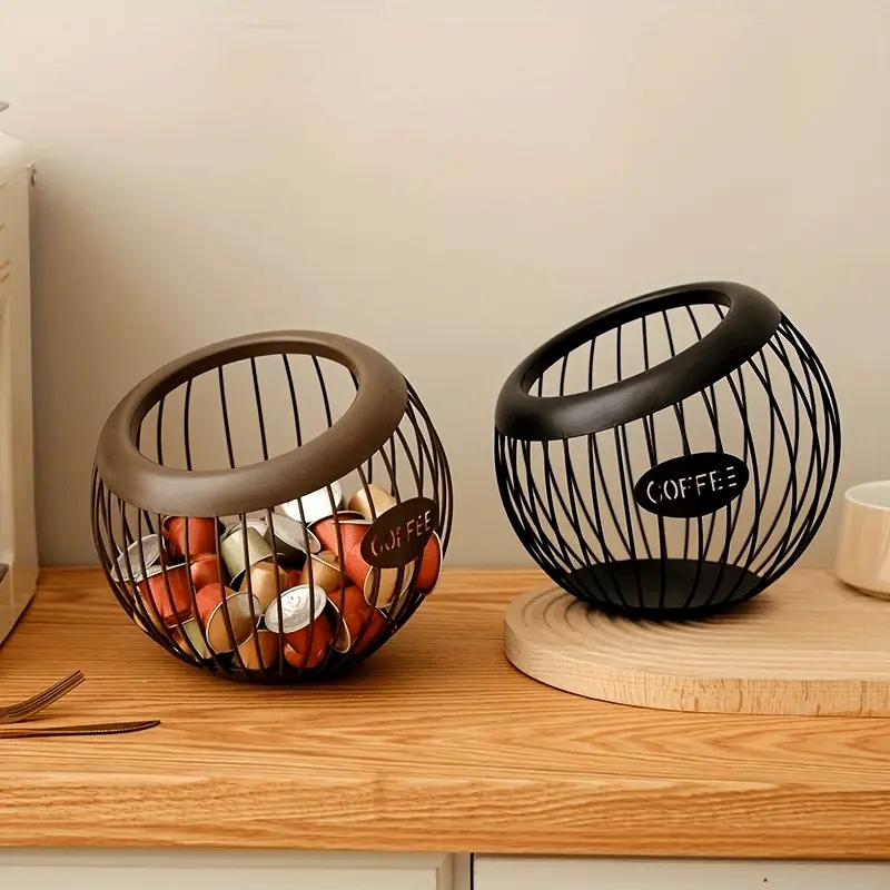 Iron Art Fruit Basket Coffee Capsule Storage Tray, Desktop Decoration Tea Table Snacks Dried Fruits Candy Organizer, Round Basket, Decorative Storage Basket
