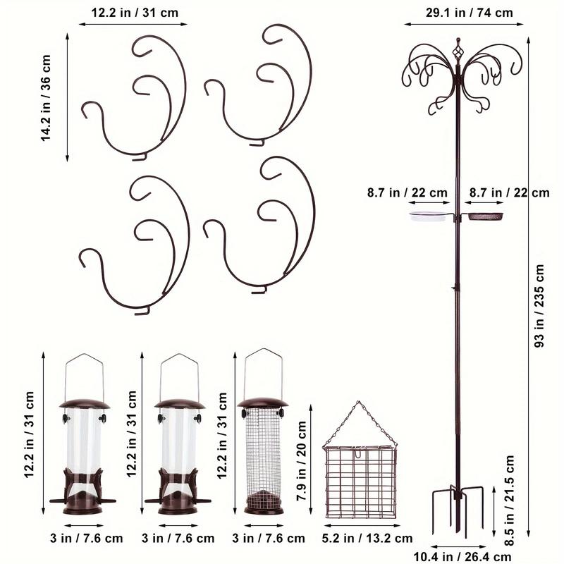 94 Inch Metal Bird Feeding Station, Squirrel-proof Bird Feeder Pole, Complete Multi-Feeder Poles Kit with Four Additional Feeders, A Water Bowl And Food Tray