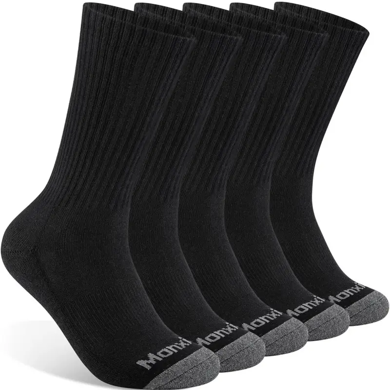 Mens 100% Cotton Moisture Wicking Cushioned Crew Socks, Athletic Performance Work socks