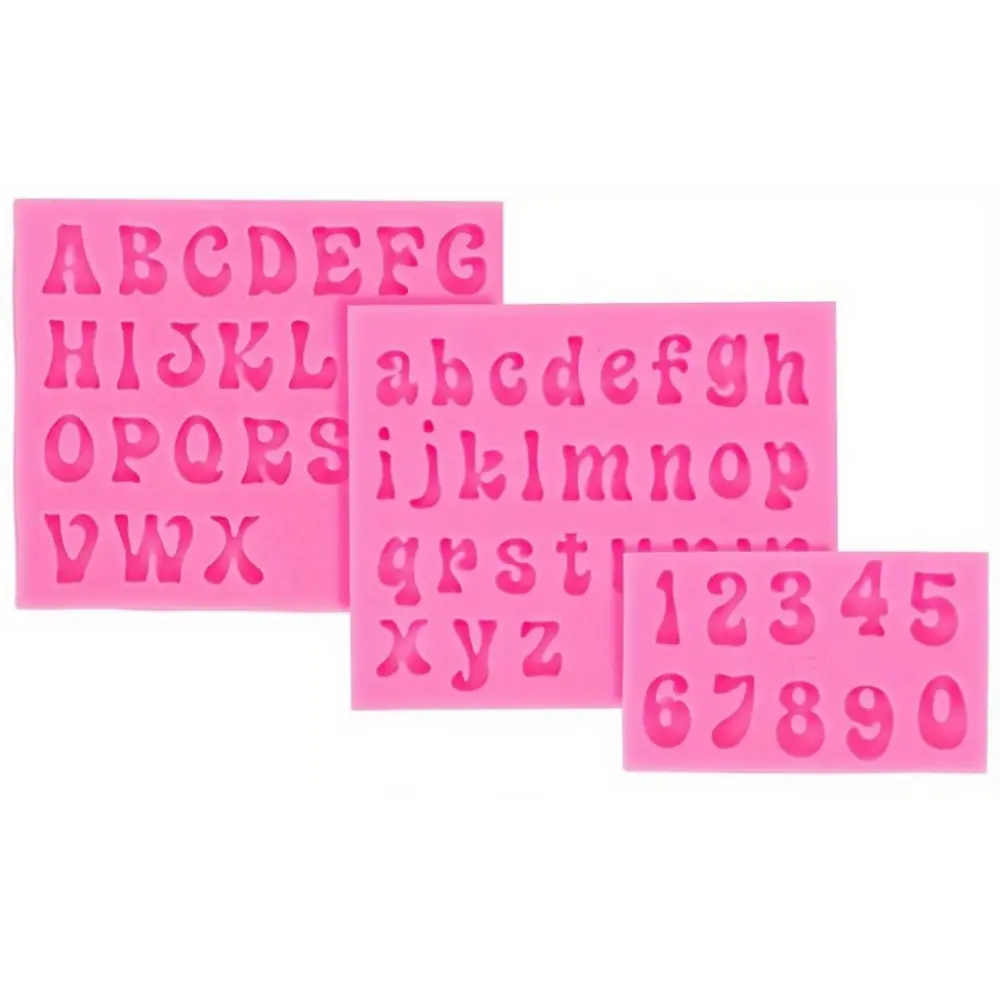 3Pcs Letter Molds for Chocolate Covered Strawberries,Silicone Uppercase Lowercase Alphabet Number Fondant Mold for Making Candy,Gummy,Biscuit,Ice Cube Tray,Cake Decorations Flexible Tin