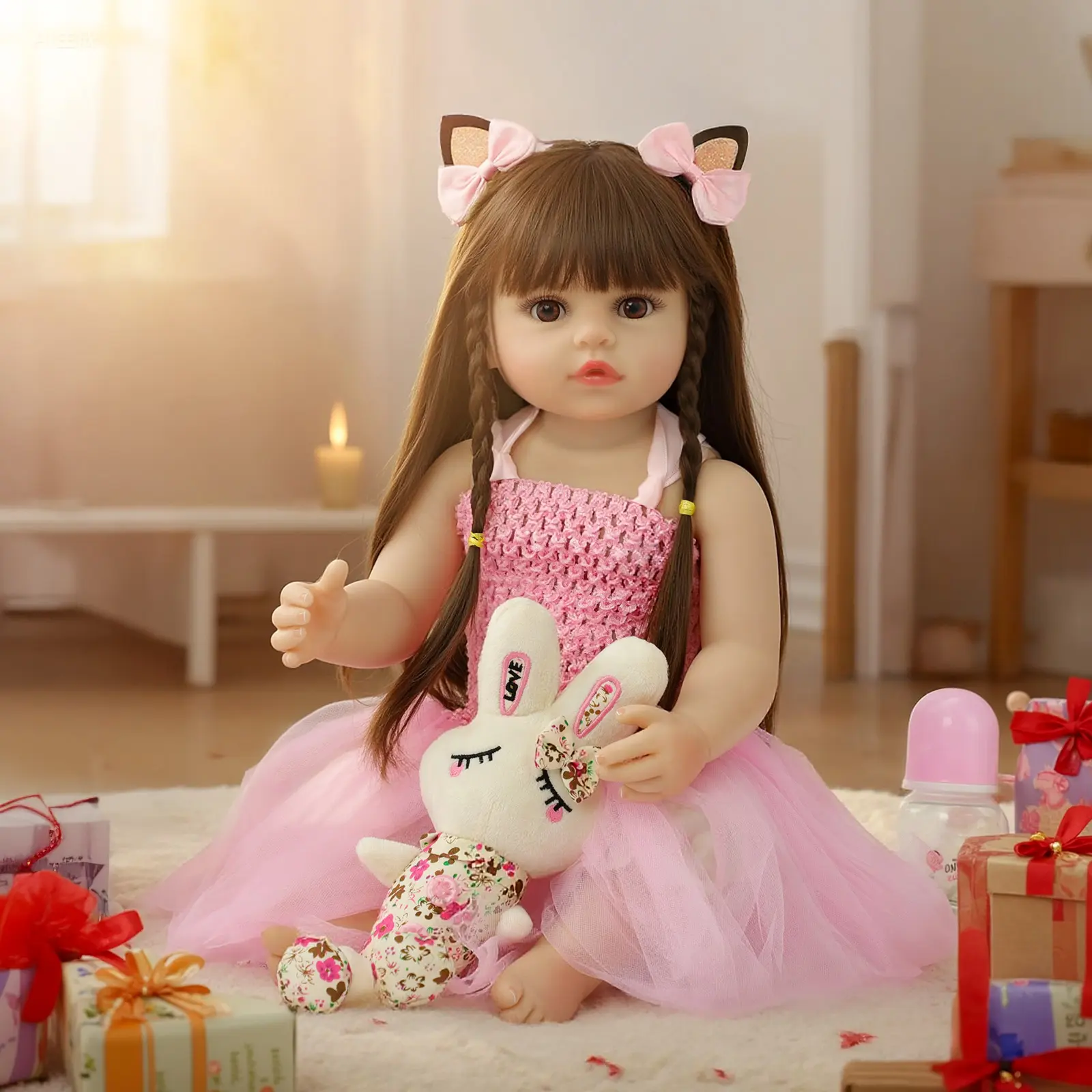 Realistic Reborn Baby Dolls 22" Full Body Vinyl Real Life Like Bebe Dolls for Girls and Boys Realistas Lifelike Muñecas para Niñas with Birth Certificate and Feeding Kit Toys for Kids Age 3+ Stuffed Animal Soft Cuddly Gift