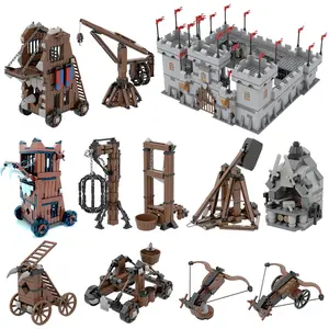 MOC Lion Fortress Castle Building Block Modular Wall Tower Corner Tower Medieval Military Soldiers Figures Scene Toys
