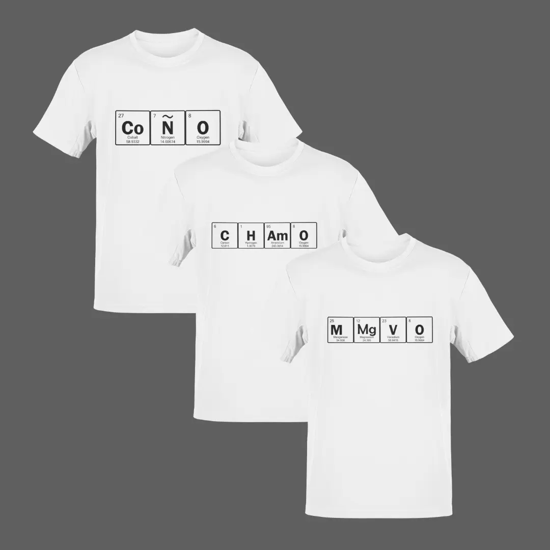 BetaStreetWear Periodic Table Bundle: CHAMO, MMGVO, COÑO T-shirts Venezuelan Collection Top Man Women Menswear Casual Shortsleeve