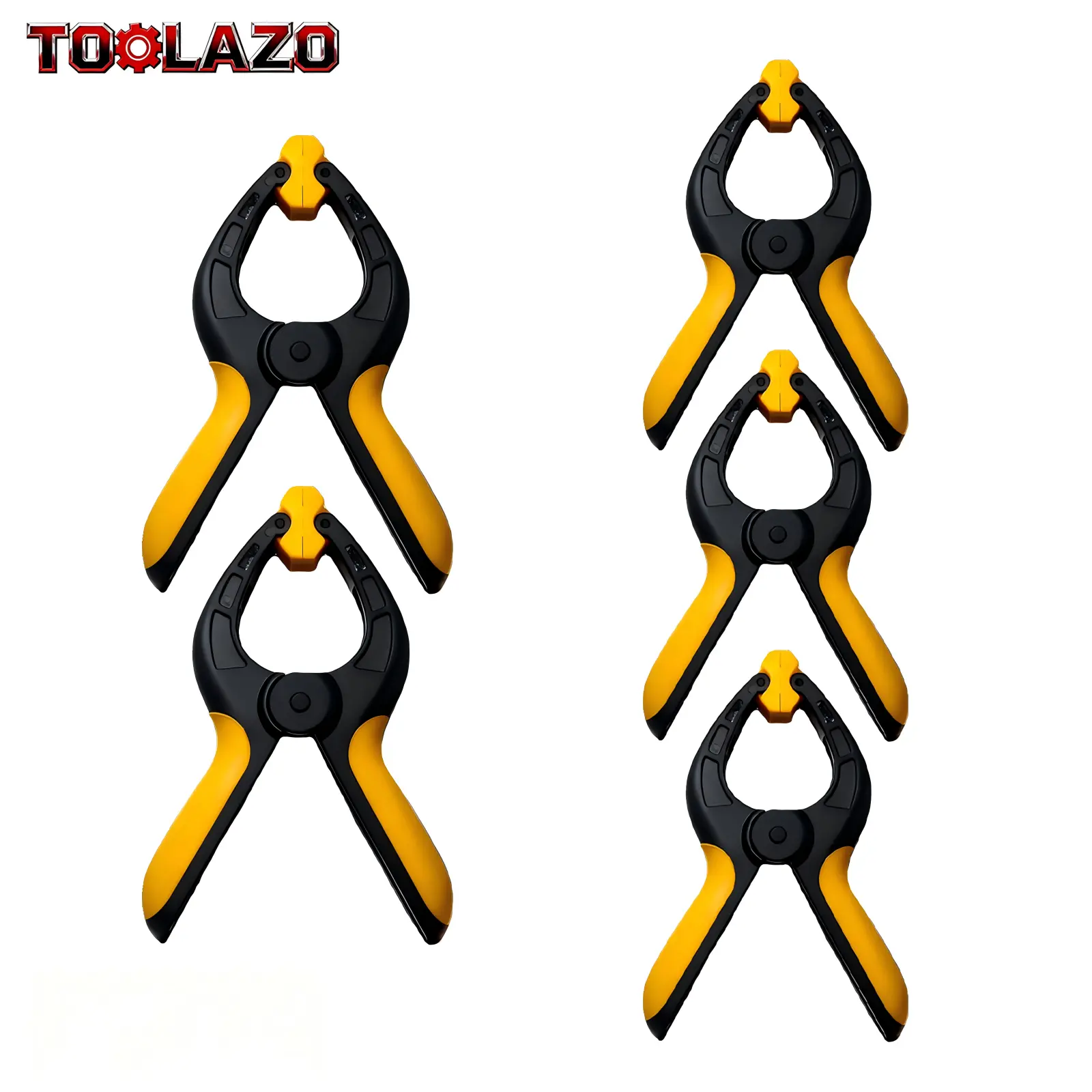 TOOLAZO 4-Inch Heavy Duty A-Style Spring Clamp – Yellow & Black Woodworking Clip with 90° Swivel Pads, Quick-Release Nylon Locking Clamp for Wood Gluing, Photography Backdrop, Crafts, DIY – Ideal for Woodworkers, DIYers, Photographers & Home Handymen