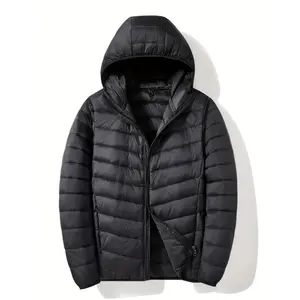 Men's Lightweight Hooded Down Jacket - Waterproof, Warm & Cozy for Winter Outdoor Activities, Casual Fit with Zip-Up Front