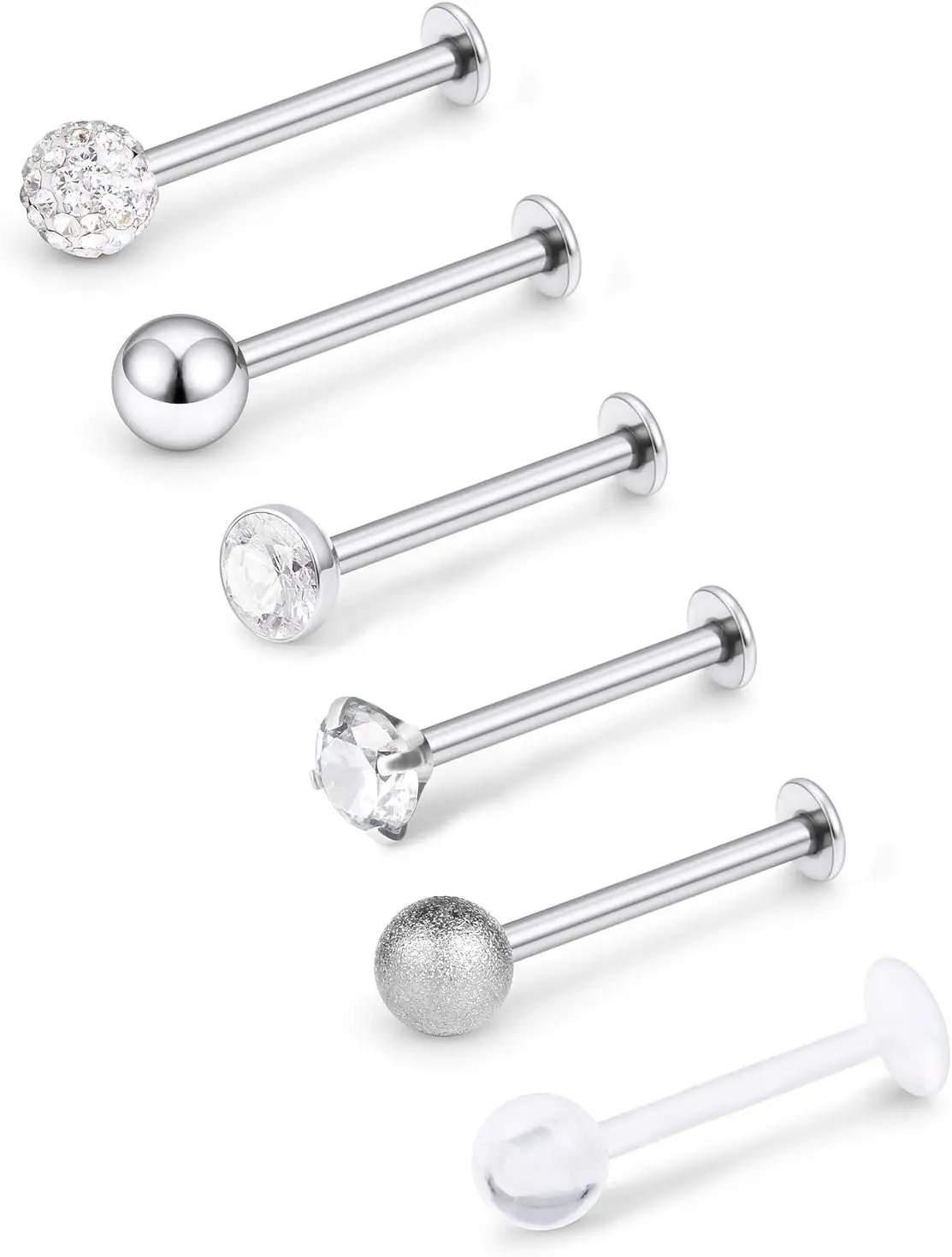 16G Stainless Steel Labret Studs Monroe Lip Rings Retainer Cartilage Tragus  Conch Helix Earring Barbell   with Clear  CZ for Women Men